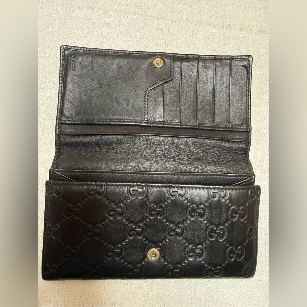 Gucci Black Guccissima Leather Continental Wallet Snap Closure - Picture 13 of 13